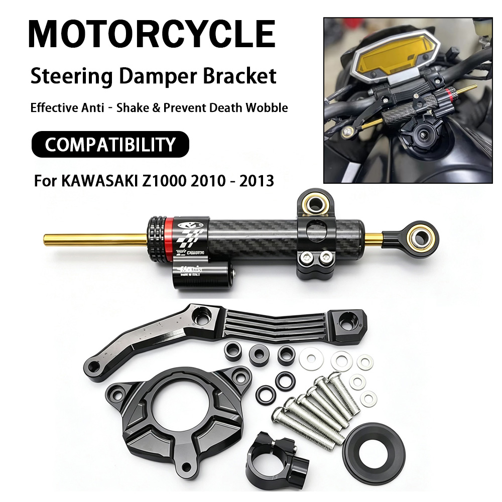 Steering Damper Stabilizer Kit Cnc - カワサキZ1000（2010年～2013年式）用、アルミニウム製CNC加工のステアリングスタビライザー、Z1000ステアリングダンパーブラケットマウントキット。