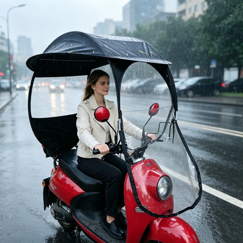 防風・防水機能付き電動自転車用サンシェード。電動スクーターや - Electric Scooter Rain Cover のレビューと価格
